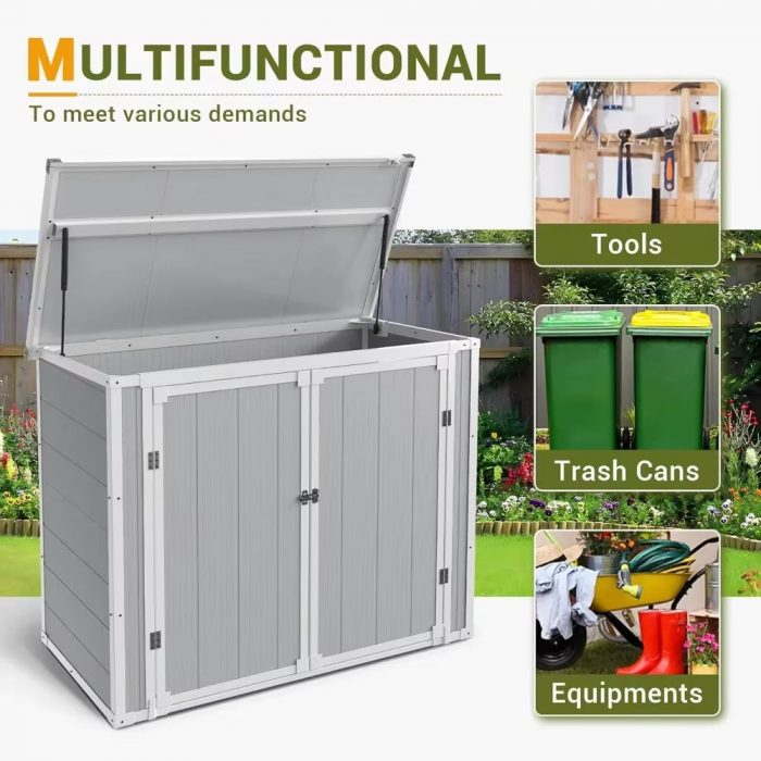 41 Cu.Ft Horizontal Storage Shed Outdoor, Weatherproof Resin Storage Shed with Floor Thickened, Gas Spring, Lockable Doors