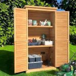 63'' Tall Solid Wood Outdoor Storage Cabinet, Waterproof Garden Shed with Double Doors, Adjustable Shelves & Asphalt Roof