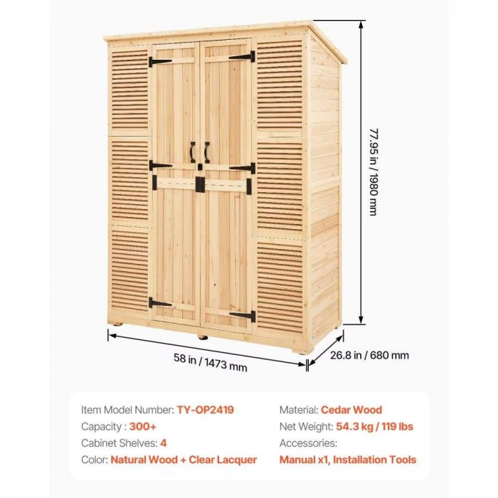 Outdoor Wooden Waterproof Garden Tool Storage Shed with Lock 58X78 Inches