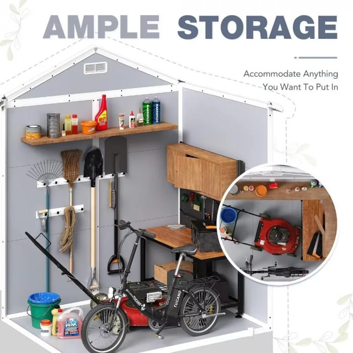 Garden Shed Storage House Garden Tool Sheds with Lockable Door for Patio Backyard Lawn Pool 6X4 FT Plastic Resin Shed with Floor