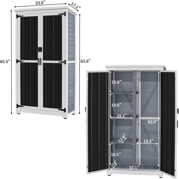 Outdoor Storage Cabinet Wood & Metal Garden Shed with Waterproof Roof and Sturdy Lockable Doors