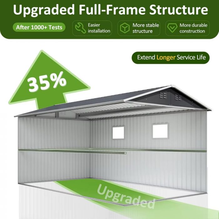 8X12 FT Outdoor Storage Shed, Metal Garden Tool Shed with Updated Frame Structure, Lockable Doors and Windows, Ideal for Backyar