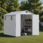 6 X 8 FT Plastic Outdoor Storage Shed with Floor,With Two Windows and Lockable Door for Garden, Resin outside Tool Shed