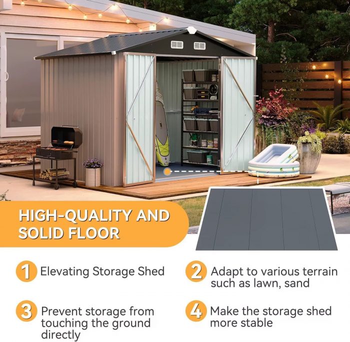 6X8 FT Shed Outdoor Storage Shed with Floor Metal Tool Shed with Door and Lock Outdoor Shed for Garden, Backyard, Poolside,Patio