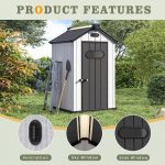 Weatherproof Outdoor Plastic Storage Shed with Floor Air Vents Windows Skylights Lockable Doors Patio 4X4 FT Resin Storage Shed