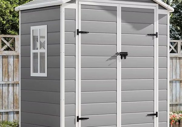 Outdoor Resin Storage Shed 5X4 FT Sheds Kit with Floor Window Lockable Door Included, Waterproof outside Plastic Sheds