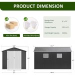 8X12 FT Outdoor Storage Shed, Metal Garden Tool Shed with Updated Frame Structure, Lockable Doors and Windows, Ideal for Backyar