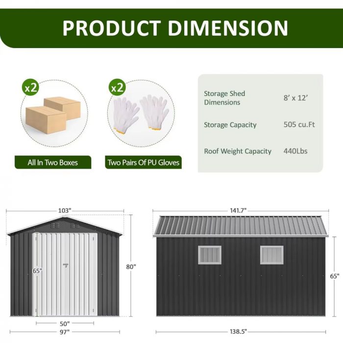 8X12 FT Outdoor Storage Shed, Metal Garden Tool Shed with Updated Frame Structure, Lockable Doors and Windows, Ideal for Backyar