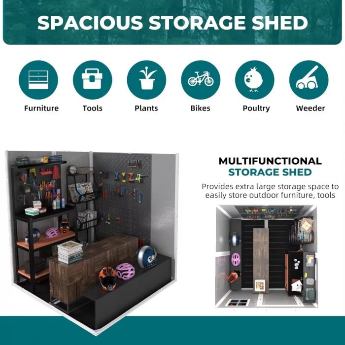 6X6 FT Resin Storage Shed, Waterproof Plastic Storage Shed with Floor & Window, All Weather outside Tool Storage Cabinet With