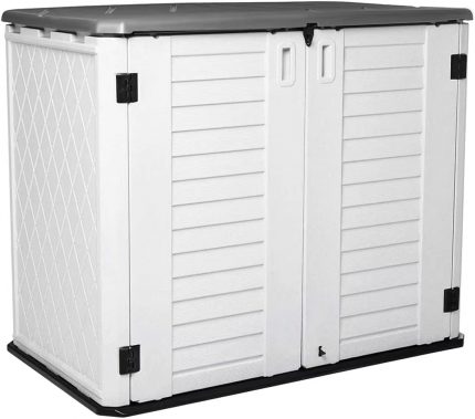 Outdoor Storage Shed Waterproof, Resin Vertical Storage Cabinet Double-Layered, Versatile to Store Patio Furniture, Garden Tools