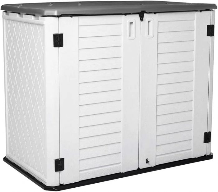 Outdoor Storage Shed Waterproof, Resin Vertical Storage Cabinet Double-Layered, Versatile to Store Patio Furniture, Garden Tools