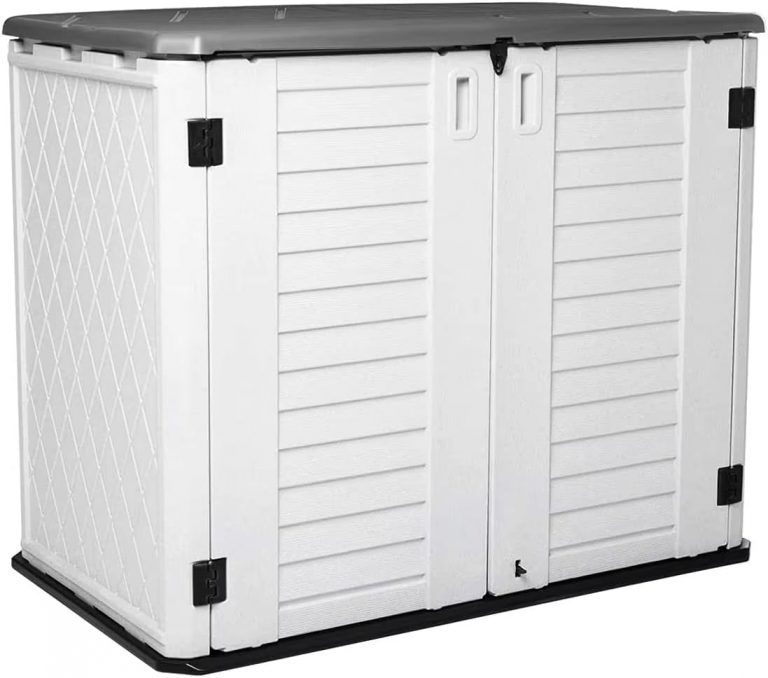 Outdoor Storage Shed Waterproof, Resin Vertical Storage Cabinet Double-Layered, Versatile to Store Patio Furniture, Garden Tools