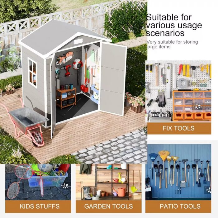 Outdoor Resin Storage Shed 5X4 FT Sheds Kit with Floor Window Lockable Door Included, Waterproof outside Plastic Sheds