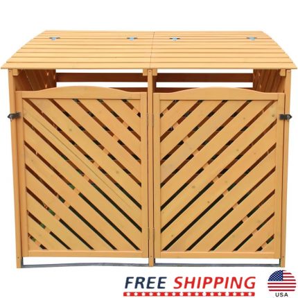 Outdoor Wooden Trash Bin and Recycling Storage Shed Durable Garden Waste Solution with Double Doors and Locking Latch