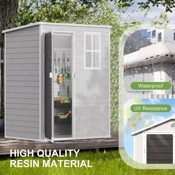5X3 FT Outdoor Storage Shed, Waterproof Thicker Small Resin Shed with Floor & Lockable Door & Window & Vents, Plastic Tool Sheds