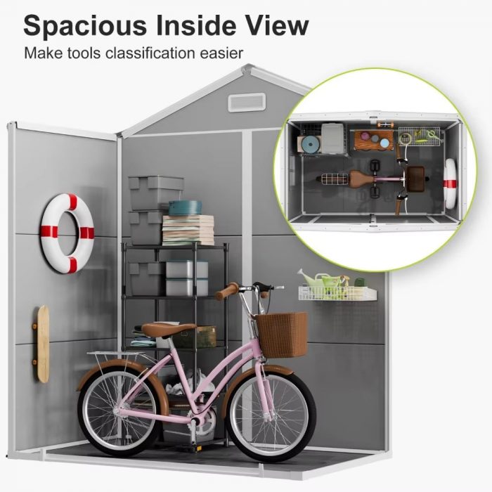 Outdoor Resin Storage Shed 5X4 FT Sheds Kit with Floor Window Lockable Door Included, Waterproof outside Plastic Sheds