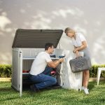 Outdoor Storage Shed Waterproof, Resin Vertical Storage Cabinet Double-Layered, Versatile to Store Patio Furniture, Garden Tools