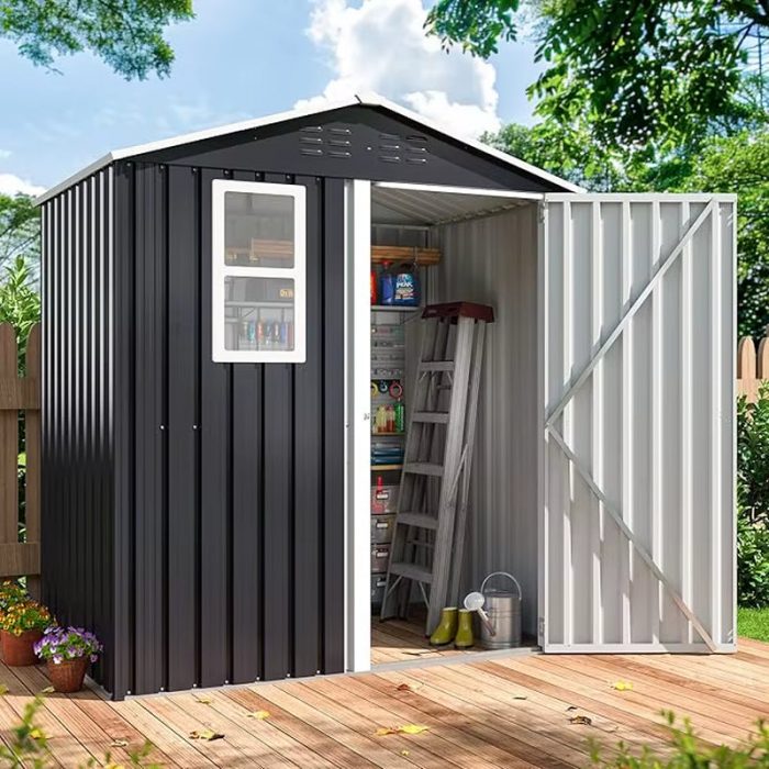 8X12 FT Outdoor Storage Shed, Metal Garden Tool Shed with Updated Frame Structure, Lockable Doors and Windows, Ideal for Backyar