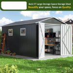8X12 FT Outdoor Storage Shed, Metal Garden Tool Shed with Updated Frame Structure, Lockable Doors and Windows, Ideal for Backyar