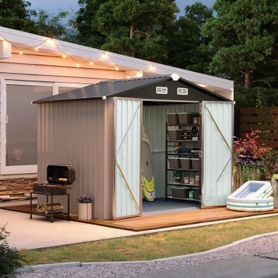 6X8 FT Shed Outdoor Storage Shed with Floor Metal Tool Shed with Door and Lock Outdoor Shed for Garden, Backyard, Poolside,Patio