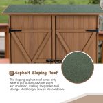 56"L X 19.5"W X 64"H Outdoor Storage Shed with Lockable Door, Wooden Tool Storage Shed W/Detachable Shelves & Pitch Roof