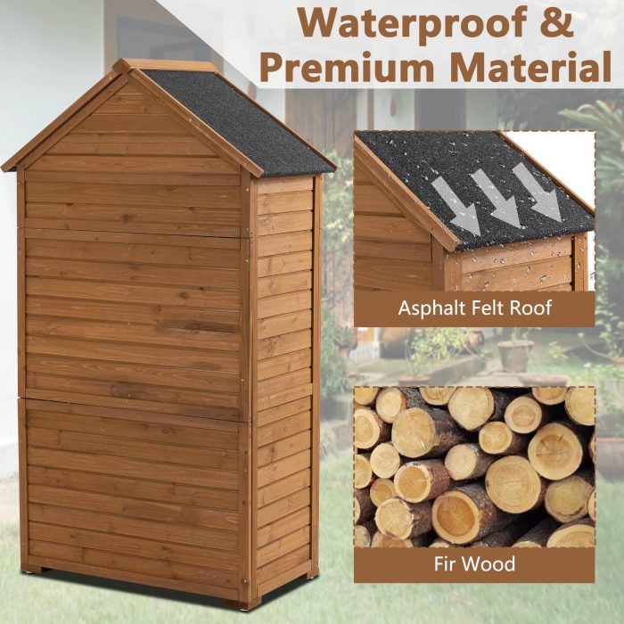 Outdoor Storage Cabinet, Garden Wood Tool Shed, outside Wooden Shed Closet with Shelves and Latch for Yard