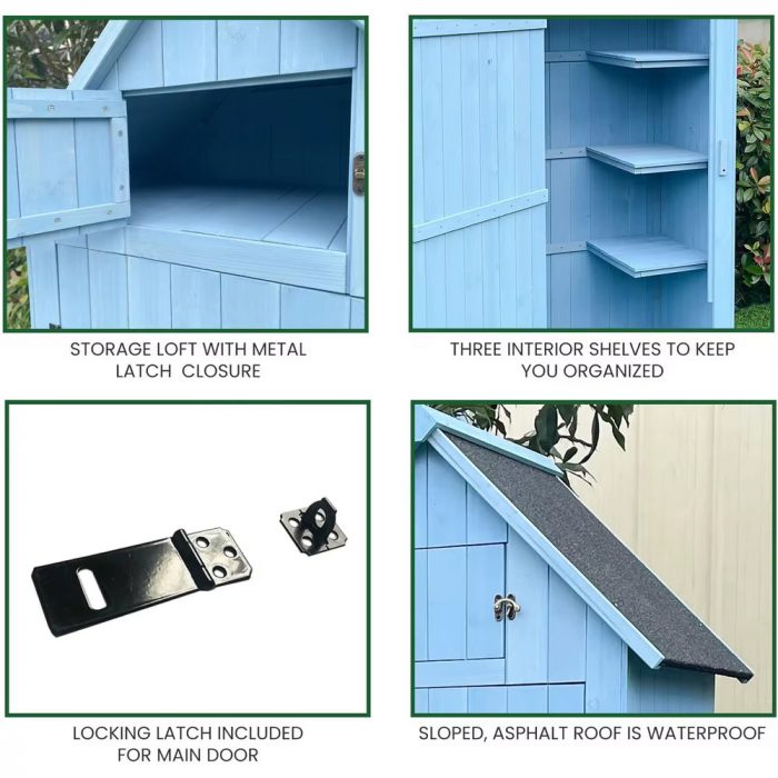 Durable Waterproof Outdoor Vertical Storage Shed with Lockable Door Shelves Loft Garden Tool Organizer 8.7Cuft Wood Construction