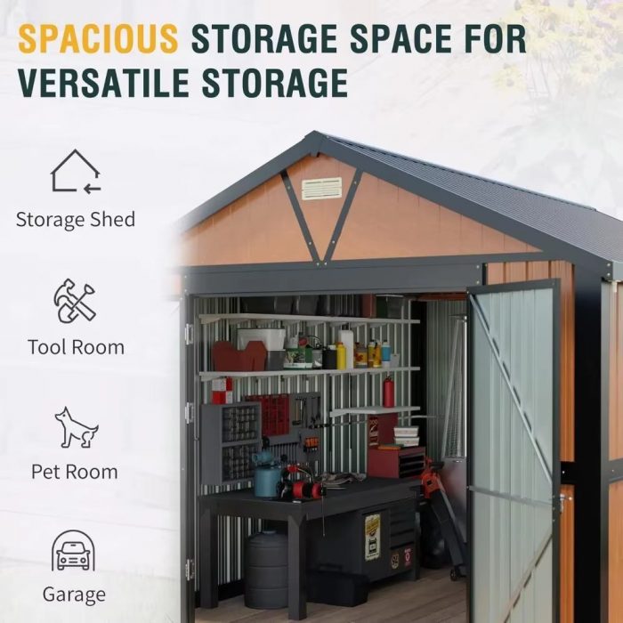 10X12 Ft Outdoor Storage Shed, Extra Large Metal Shed with Lockable Doors, 2 Windows, outside Steel Tiny House Ideal