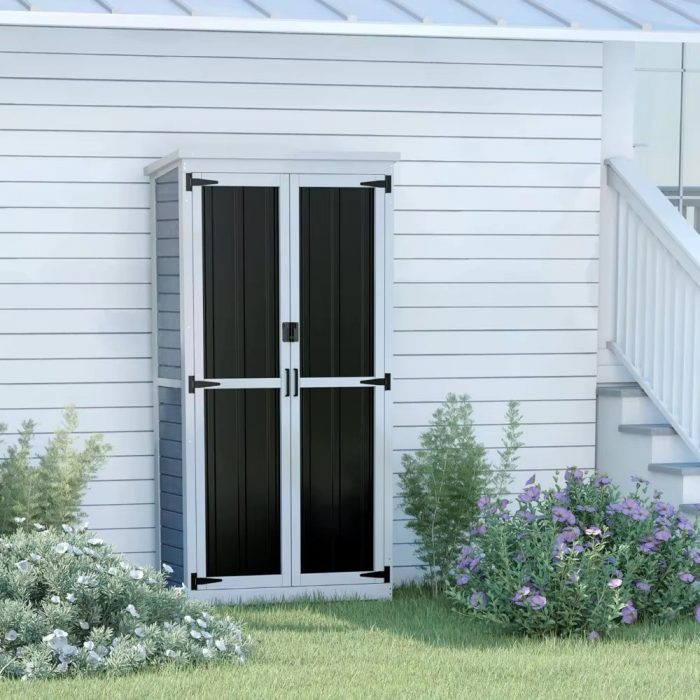 Outdoor Storage Cabinet Wood & Metal Garden Shed with Waterproof Roof and Sturdy Lockable Doors