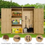 63'' Tall Solid Wood Outdoor Storage Cabinet, Waterproof Garden Shed with Double Doors, Adjustable Shelves & Asphalt Roof