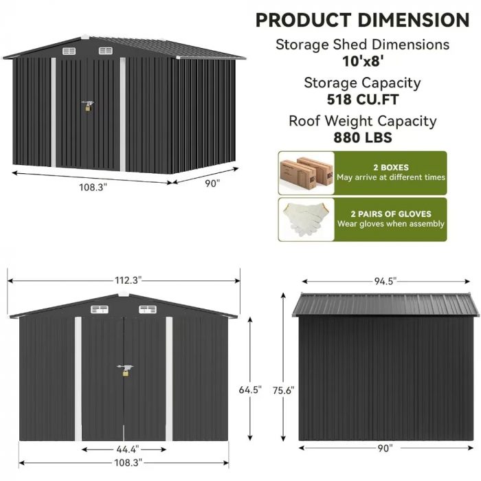 Shed Outdoor Storage Shed Metal,Lockable Doors Tool Sheds with Sloping Roof,Steel Garden Shed with Air Vent for Backyard,Patio