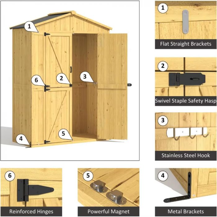 Outdoor Storage Shed, 4.6X2.3 FT Wood Shed Garden Outdoor Storage Cabinet Waterproof, Storages Sheds Outdoor with Floor