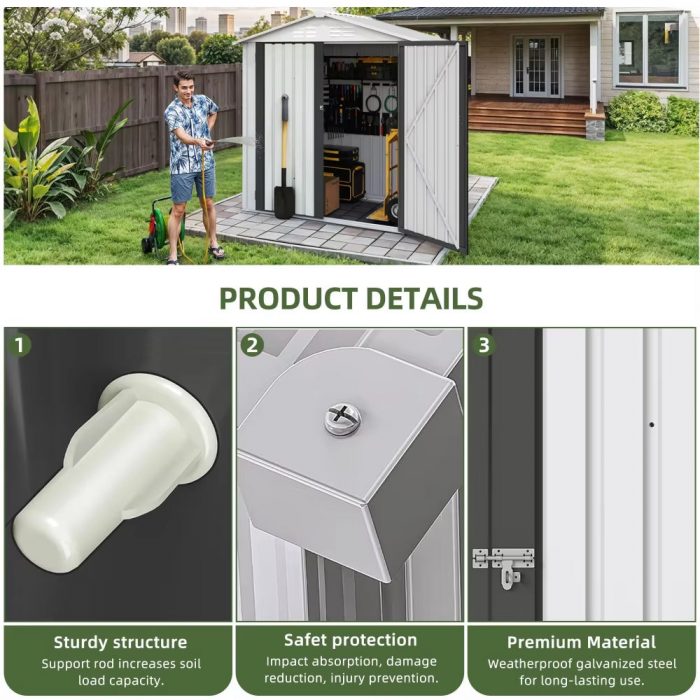 6' X 4' Outdoor Metal Storage Shed,Large Tools Storage Shed,Heavy Duty with Lockable Double Doors & Air Vent for Backyard,Patio