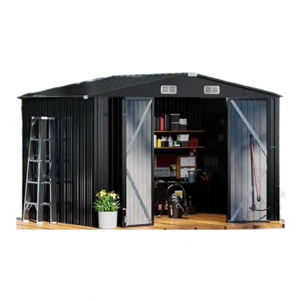 Secure & Durable Metal Outdoor Storage Shed with Lockable Doors & Sloping Roof - Ideal for Backyard & Patio