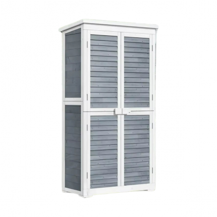 Tall 63" Solid Wood Outdoor Storage Cabinet with Adjustable Shelves & Locking Double Doors - Waterproof Roof