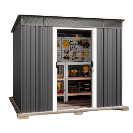 Modern 7.4x5.3Ft Metal Storage Shed with Sliding Lockable Door & Window - Stylish & Secure Outdoor Organization