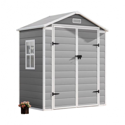 Spacious 5x4 FT Waterproof Resin Outdoor Storage Shed with Floor, Window & Lockable Double Doors