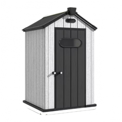Compact 4x4 FT Weatherproof Resin Storage Shed with Floor, Vents, Windows, Skylight & Lockable Doors