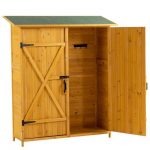 56"L X 19.5"W X 64"H Outdoor Storage Shed with Lockable Door, Wooden Tool Storage Shed W/Detachable Shelves & Pitch Roof