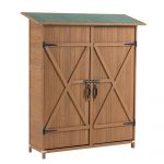 56"L X 19.5"W X 64"H Outdoor Storage Shed with Lockable Door, Wooden Tool Storage Shed W/Detachable Shelves & Pitch Roof