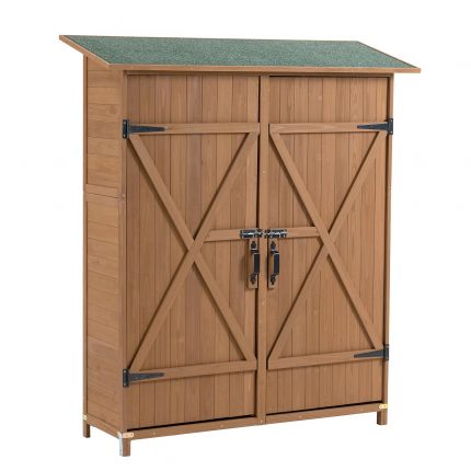 56"L X 19.5"W X 64"H Outdoor Storage Shed with Lockable Door, Wooden Tool Storage Shed W/Detachable Shelves & Pitch Roof