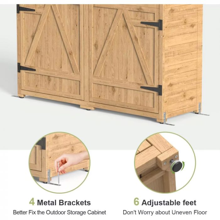 Outdoor Storage Cabinet with Waterproof Roof, Double Lockable Doors Garden Shed with 2 Removable Shelves, Wooden Storage Shed