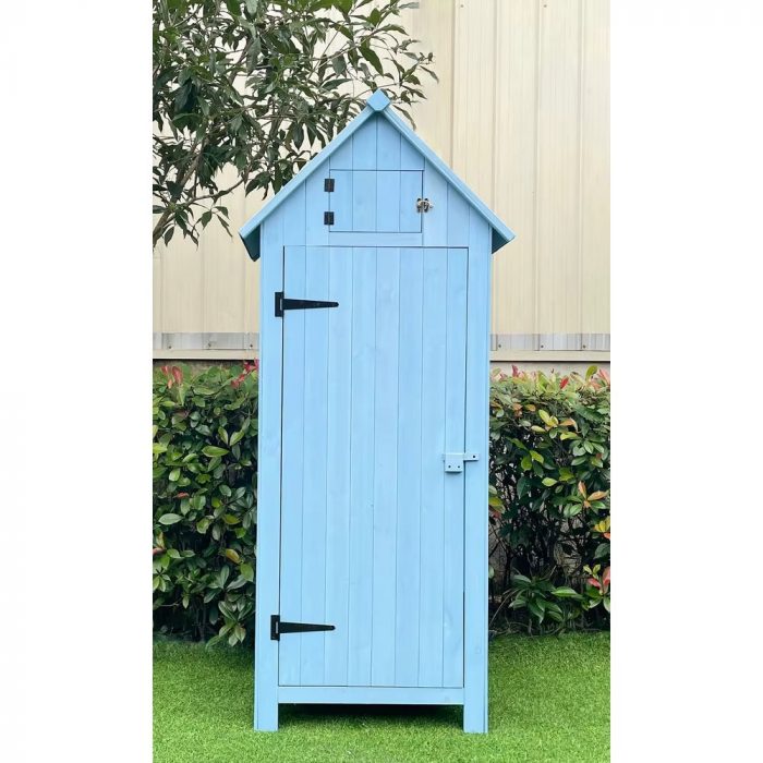 Durable Waterproof Outdoor Vertical Storage Shed with Lockable Door Shelves Loft Garden Tool Organizer 8.7Cuft Wood Construction