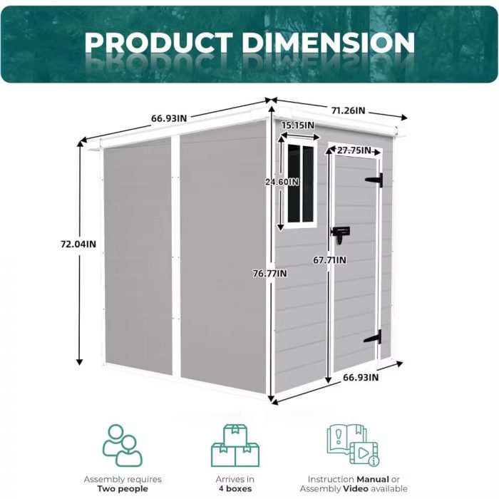 6X6 FT Resin Storage Shed, Waterproof Plastic Storage Shed with Floor & Window, All Weather outside Tool Storage Cabinet With