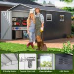 8X12 FT Outdoor Storage Shed, Metal Garden Tool Shed with Updated Frame Structure, Lockable Doors and Windows, Ideal for Backyar