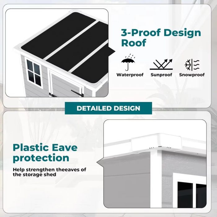6X6 FT Resin Storage Shed, Waterproof Plastic Storage Shed with Floor & Window, All Weather outside Tool Storage Cabinet With
