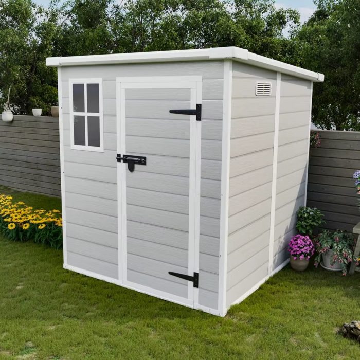 6X6 FT Resin Storage Shed, Waterproof Plastic Storage Shed with Floor & Window, All Weather outside Tool Storage Cabinet With