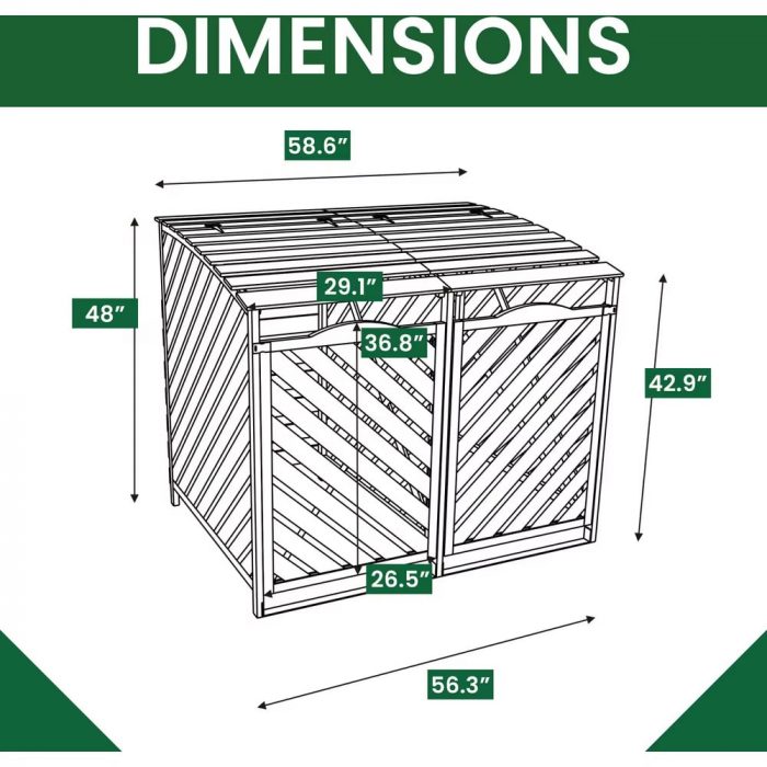 Outdoor Wooden Trash Bin and Recycling Storage Shed Durable Garden Waste Solution with Double Doors and Locking Latch