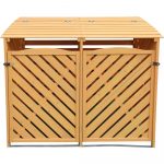 Outdoor Wooden Trash Bin and Recycling Storage Shed Durable Garden Waste Solution with Double Doors and Locking Latch