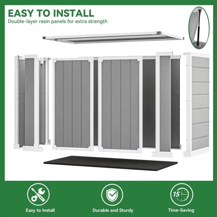 Storage Shed Resin, 41 Cu.Ft Small Outdoor Shed with 3 Doors & Floor, 306GAL Deck Box Waterproof Plastic Tool Storage Sheds